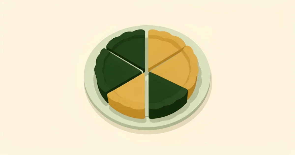 Illustration of a round pie cut into equal slices on a plate